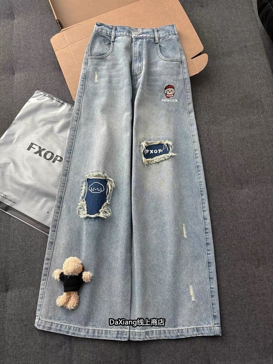 Cute Cartoon Loose Straight Casual Denim Jeans