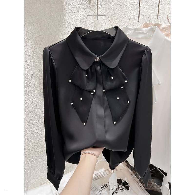 Korean Style Solid Color Pearl Bow Elegant Cloth