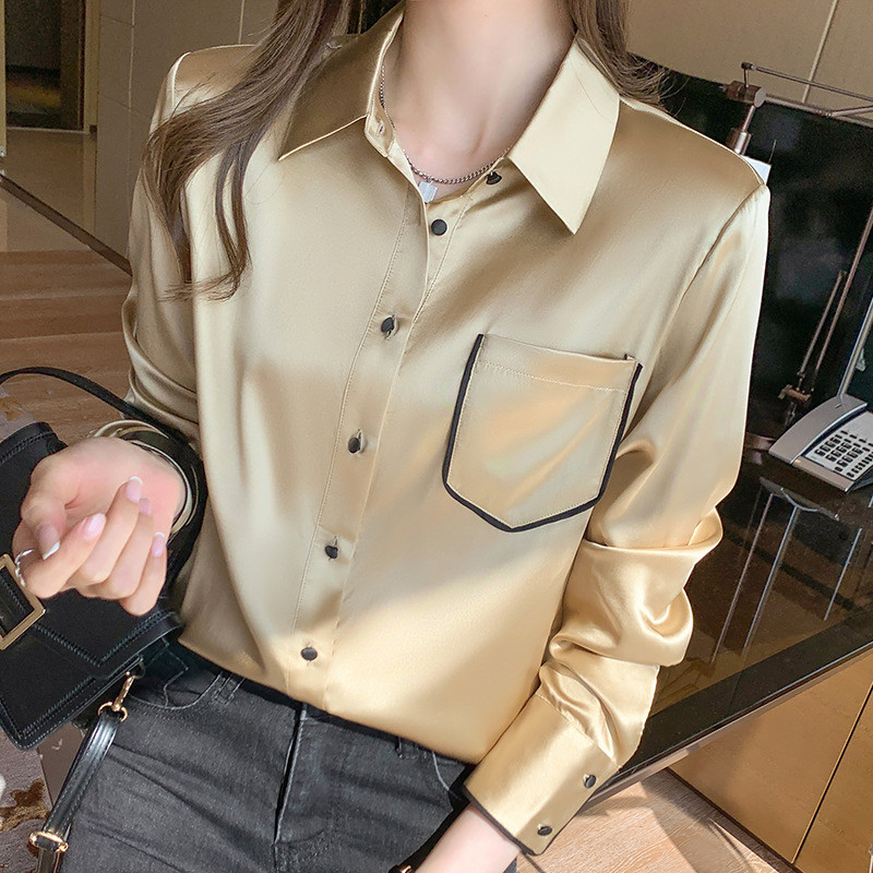 F.M.Y Turn Down Collar Silk Button Elegant Shirt