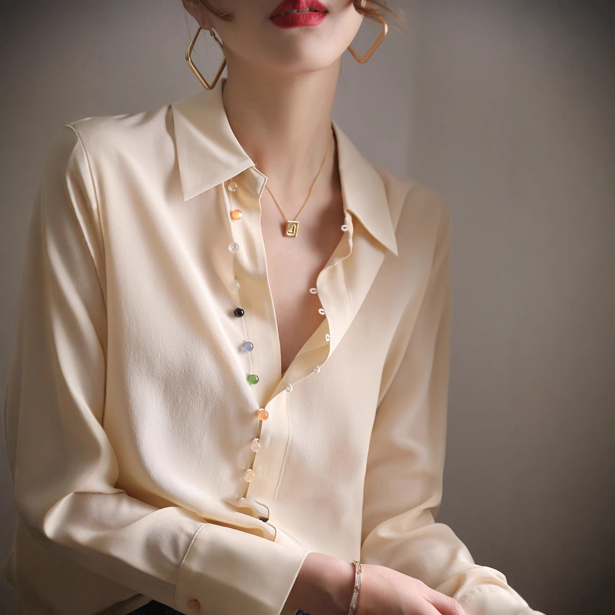 Elegant Satin Silk Colorful Button Casual Shirt