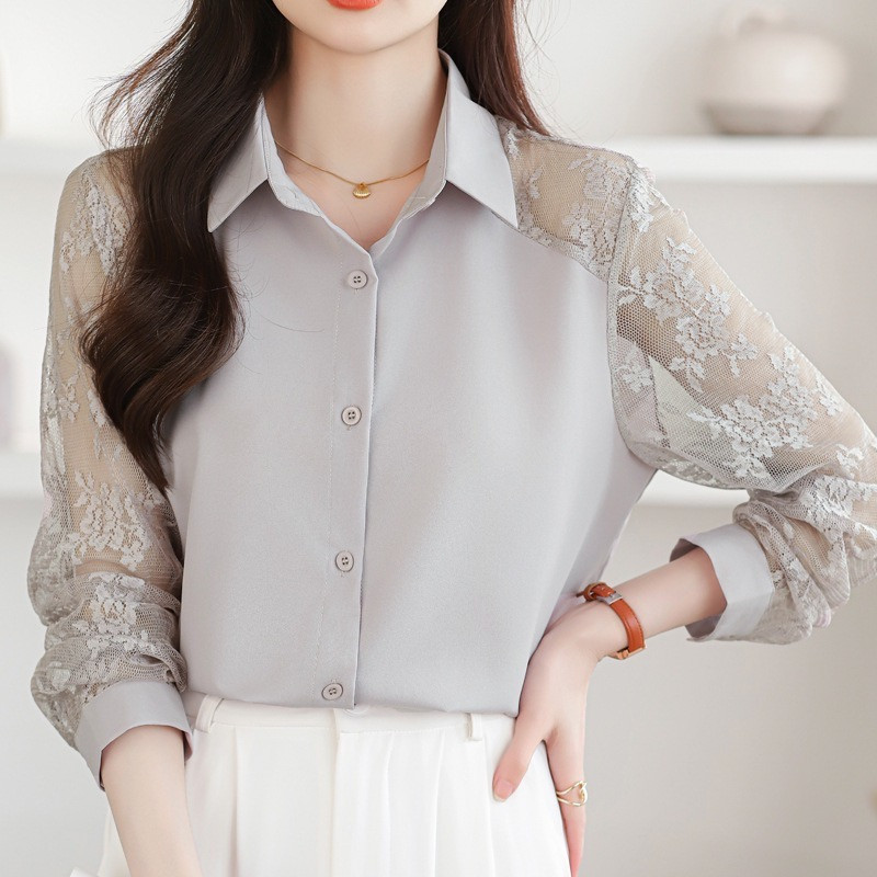 Korean Fashion Lace Long Sleeve Western Shirt