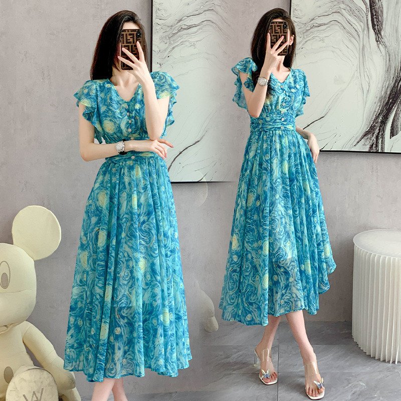 Luxury Van Gogh Starry Painting Party Dress