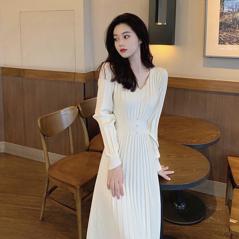 Korean V-Neck Elegant Knitted Long Sweater