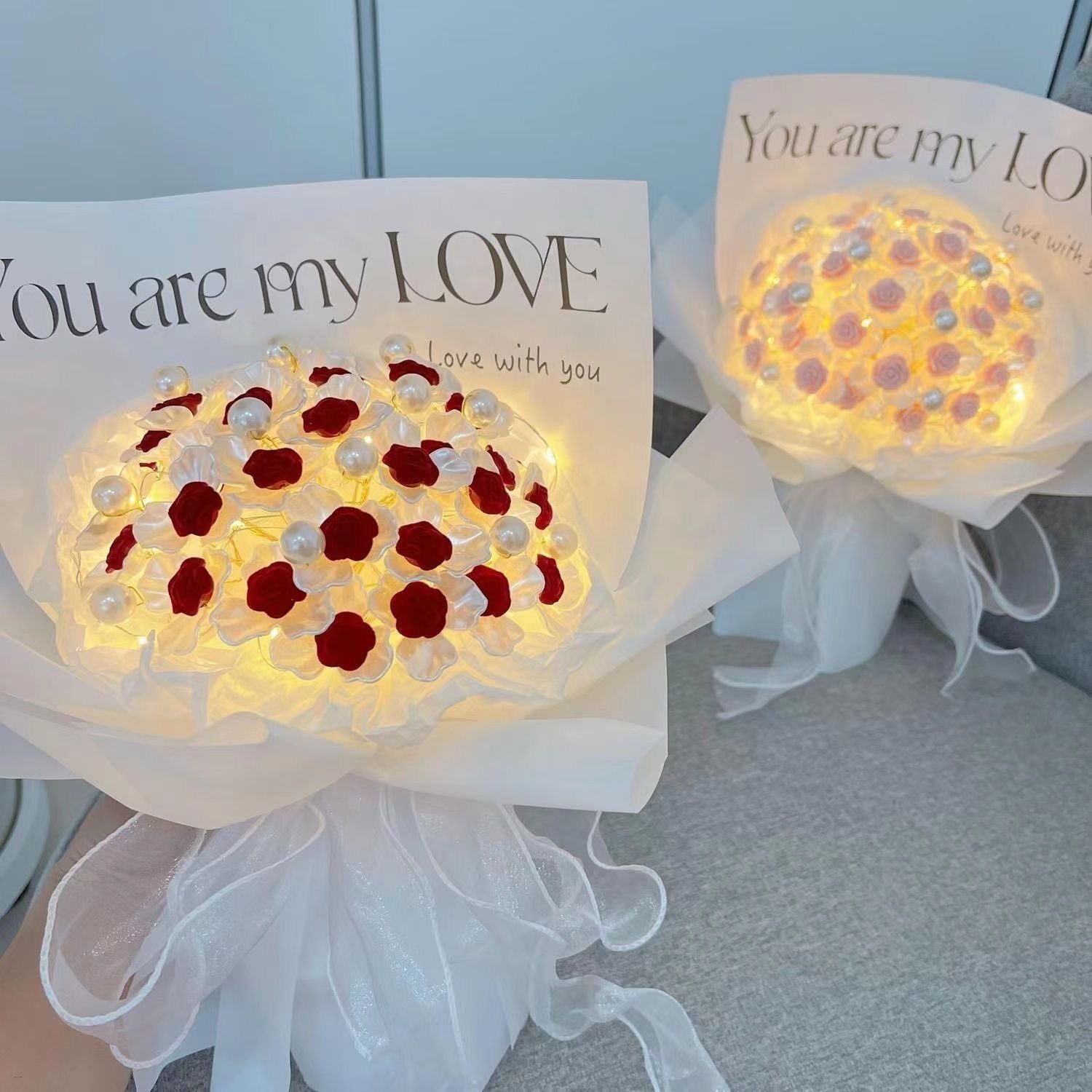 Homemade Flower Light String Bouquets